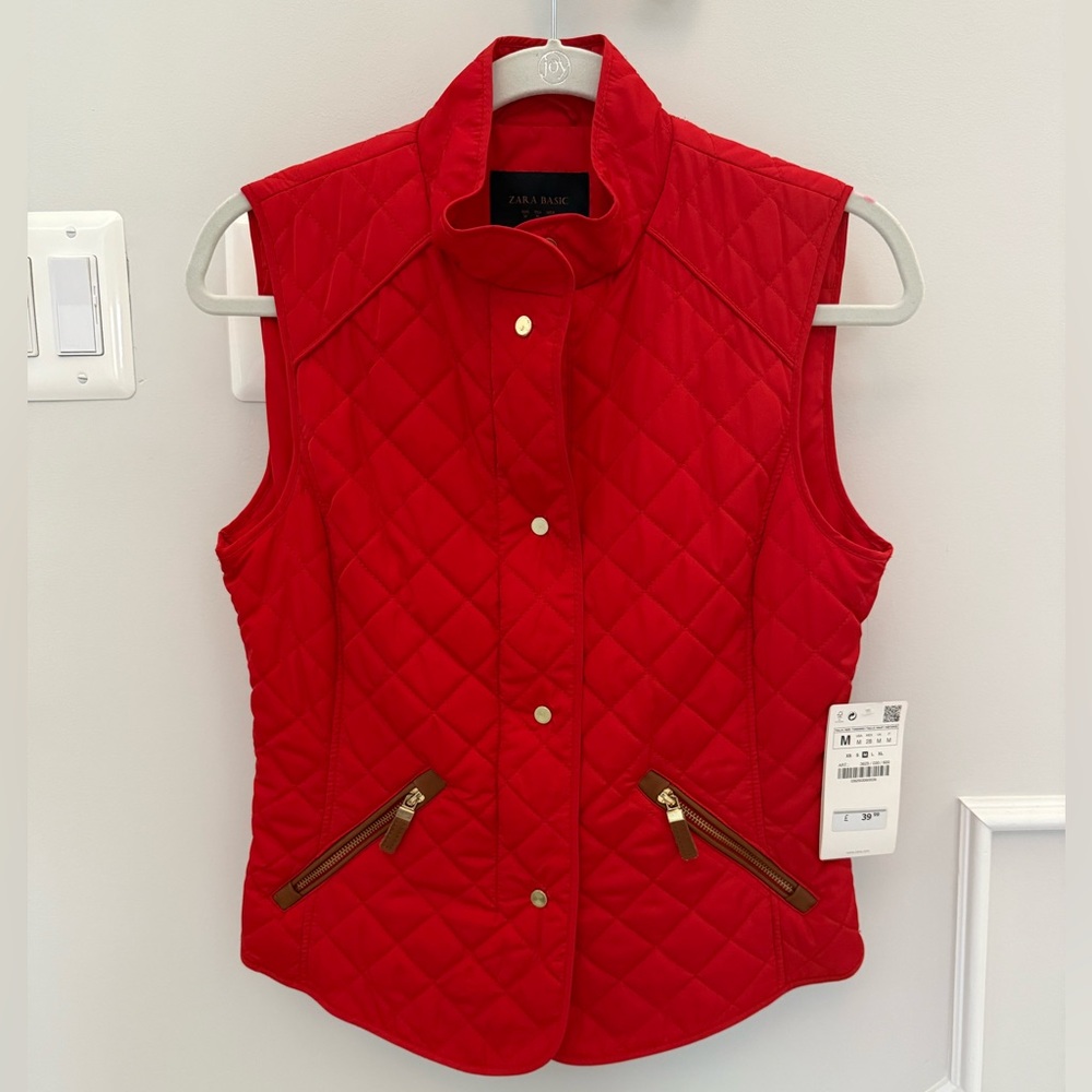 ZARA Basic Quilted Vest – Red – Size M (NWT!)